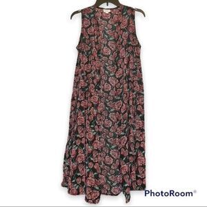 LuLaRoe Joy Black Floral Print Long Sleeveless Duster Vest Size Small